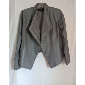 Halfulrnstun Jacket Women's M Leather/ Polyester  Asymmetric  Grey Open Front